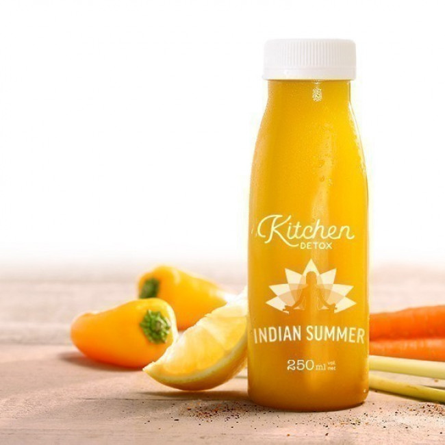 Jus détox INDIAN SUMMER - Poivron jaune, eau de coco, carotte, pomme, citron, citronnelle et piment
